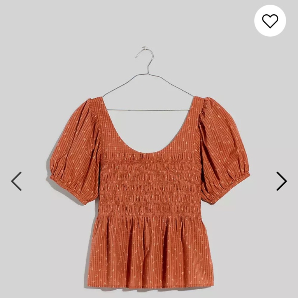 NWT Madewell Bubble sleeve smocked peplum top in berry stems color, size 00